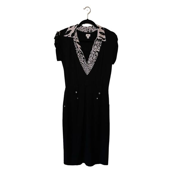 Cache 8 black leopard animal print midi dress fitted pencil short sleeve gaudy - Picture 1 of 7